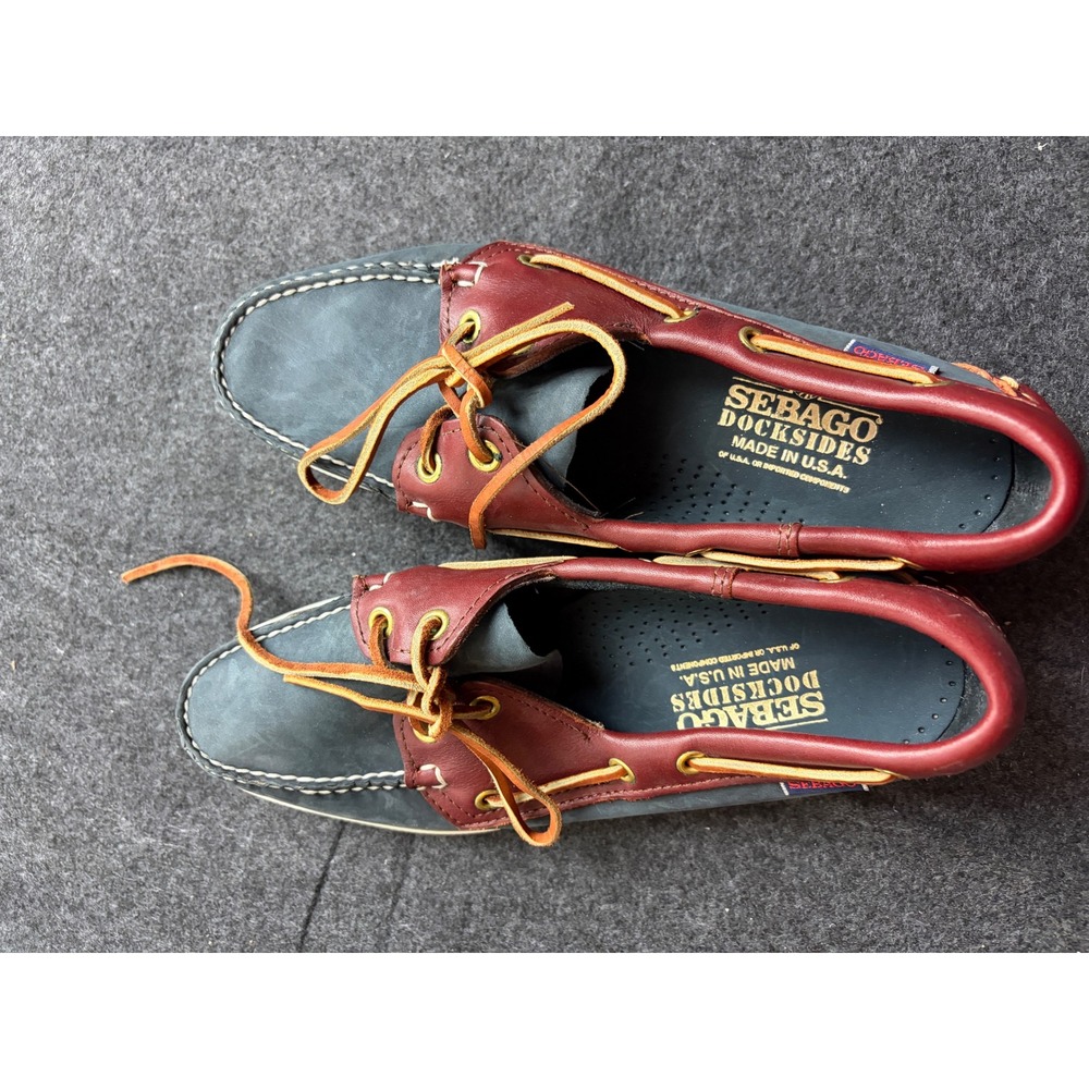 Sebago Docksides Made in USA Boat Shoes Navy Burgundy Leather Womens 9M NWOT